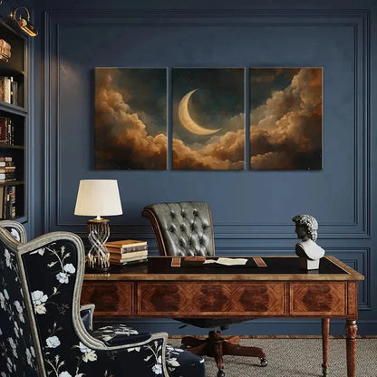 3pcs Moonlit Sky Crescent Moon Clouds Metal Print Ready to Hang Art
