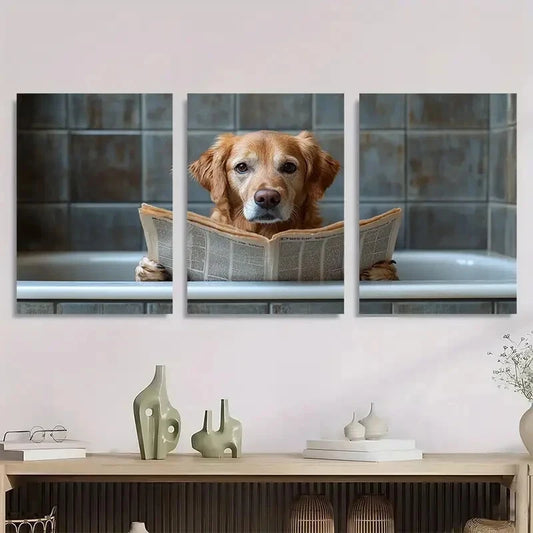 3pcs Labrador Retriever Reading Newspaper Metal Print Ready to Hang Art