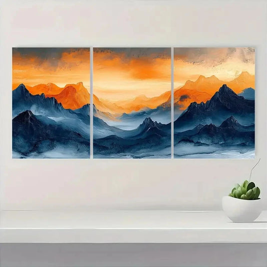 3pcs Abstract Mountain Landscape Artwork Metal Print Ready to Hang Art