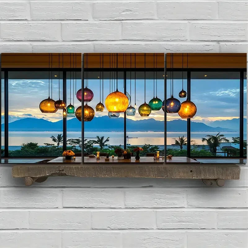 3pcs Chandelier Colourful Hanging Lamps Metal Print Ready to Hang Art