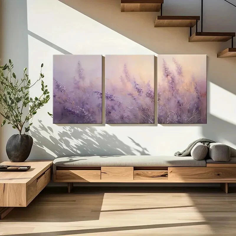 3pcs Lavender Field Soft Pastels Serene Landscape Metal Print Ready to Hang Art
