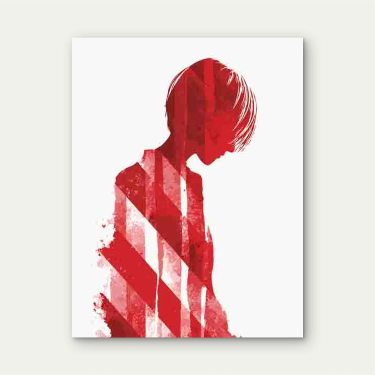 Modern Red Striped Abstract Figure 40x60cm Metal Print Ready to Hang