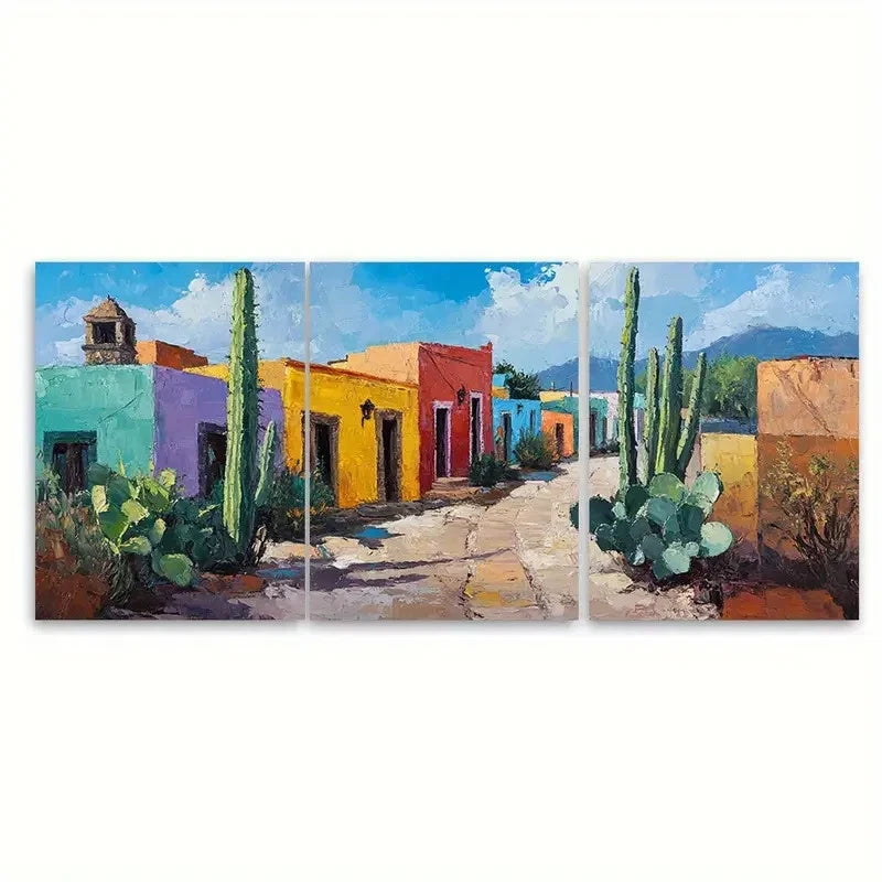 3pcs Mexico Cityscape Colorful Houses Metal Print Ready to Hang Art
