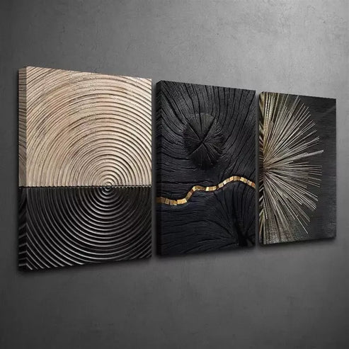 3pcs Luxury Black & Golden Wood Grain Canvas Framed 60x90cm - High Quality Print 100% Australian Made Wall Canvas Ready to Hang
