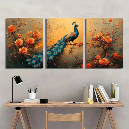 3pcs Vintage Renaissance Peacock Wall Art Set Canvas Framed 60x90cm - High Quality Print 100% Australian Made Wall Canvas Ready to Hang