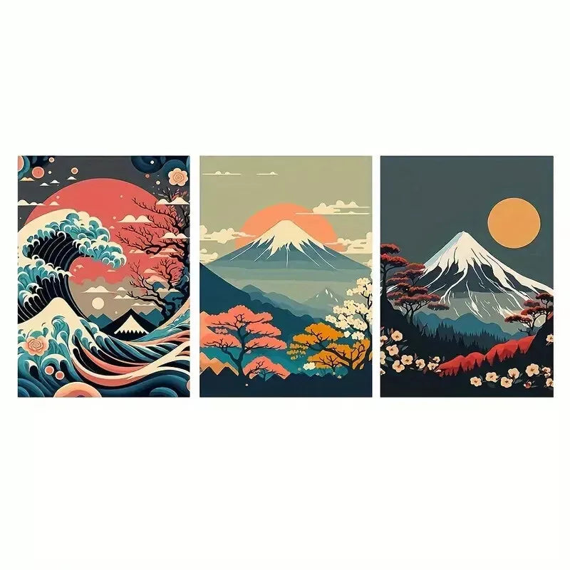 3pcs Japanese Nature Landscape  Wall Art Set Canvas Framed 50x70cm -  High Quality Print 100% Australian Made Wall Canvas Ready to Hang - Bella Home Decor