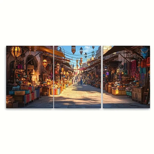 3pcs Rafah Marketplace Art Print Vibrant Stalls Metal Print Ready to Hang Art