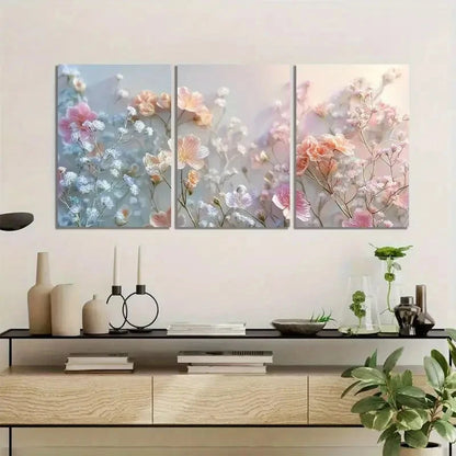 3pcs Colored Wallpaper with Flowers Painting Metal Print Ready to Hang Art