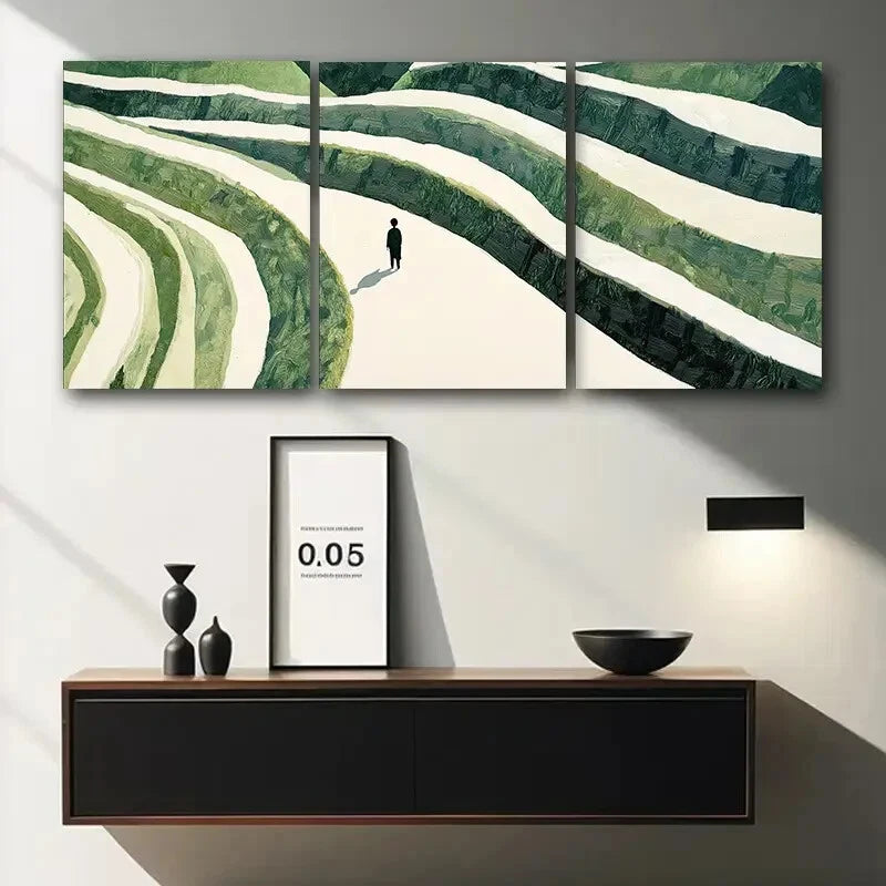 3pcs Winding Terrace Design Fabric Material Metal Print Ready to Hang Art