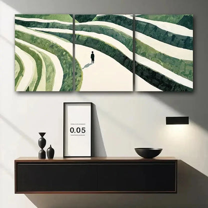 3pcs Winding Terrace Design Fabric Material Metal Print Ready to Hang Art