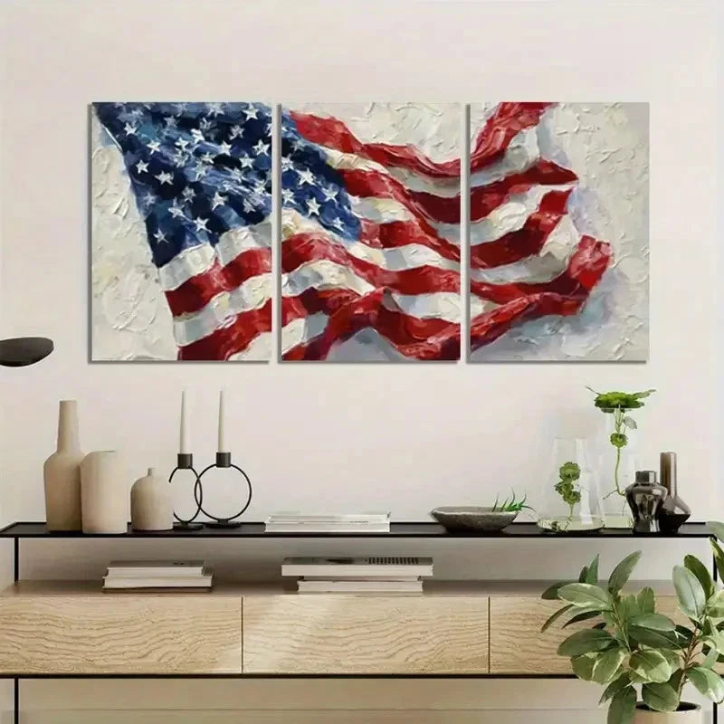 3pcs Modern American Flag Oil Painting Metal Print Ready to Hang Art