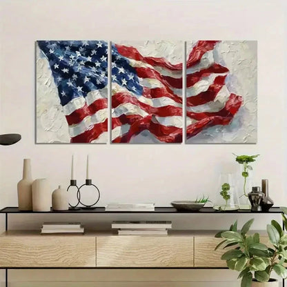 3pcs Modern American Flag Oil Painting Metal Print Ready to Hang Art