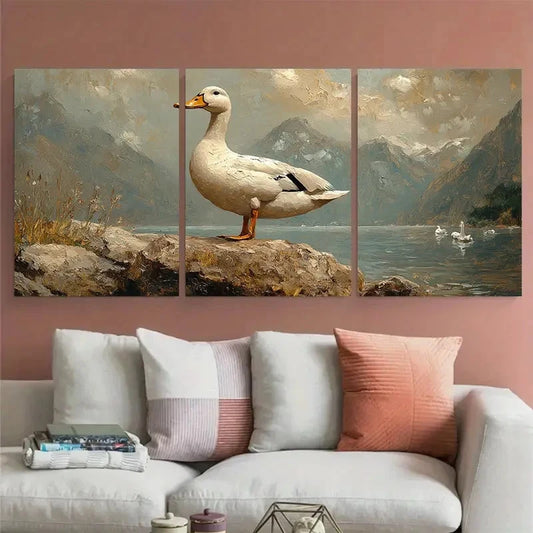 3pcs White Goose Farm Animals Illustration Metal Print Ready to Hang Art