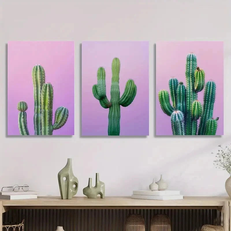 3pcs , Cactus art, desert plant print, stylish Metal Print Ready to Hang Art