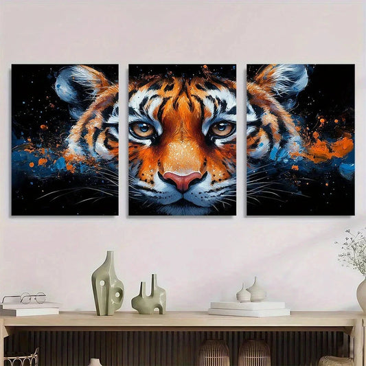 3pcs Funny Abstract Animal Tiger Metal Print Ready to Hang Art