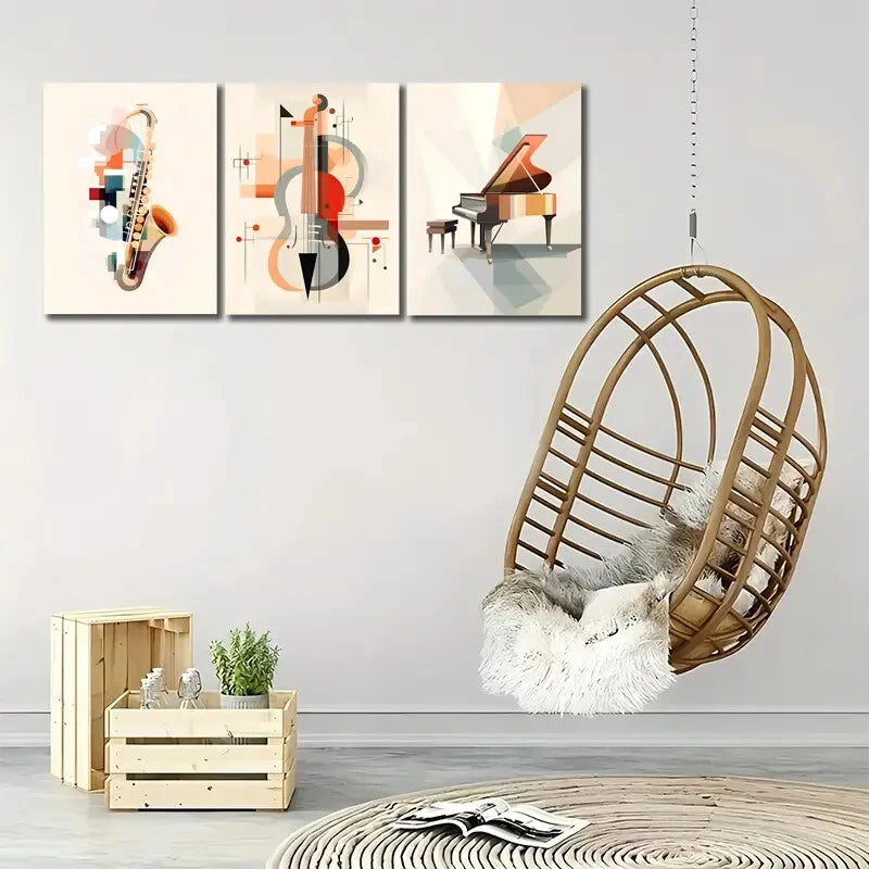 3pcs Abstract Music Painting Musical Instruments Metal Print Ready to Hang Art
