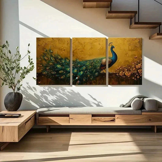 3pcs Peacock Artwork Vibrant Colors Detailed Wall Art Set Canvas Framed 40x60cm - High Quality Print 100% Australian Made Wall Canvas Ready to Hang