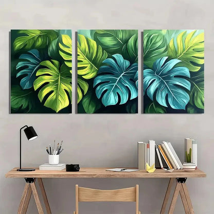 3pcs Minimalist Tropical Monstera Leaf Metal Print Ready to Hang Art