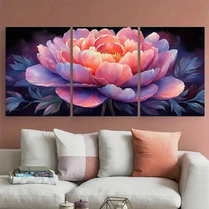 3pcs Elegant Peony Pink and Purple Floral Metal Print Ready to Hang Art