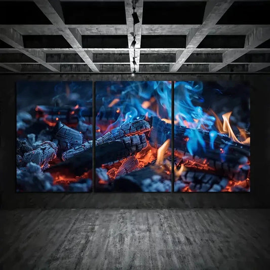 3pcs Wood Burning In Campfire Metal Print Ready to Hang Art