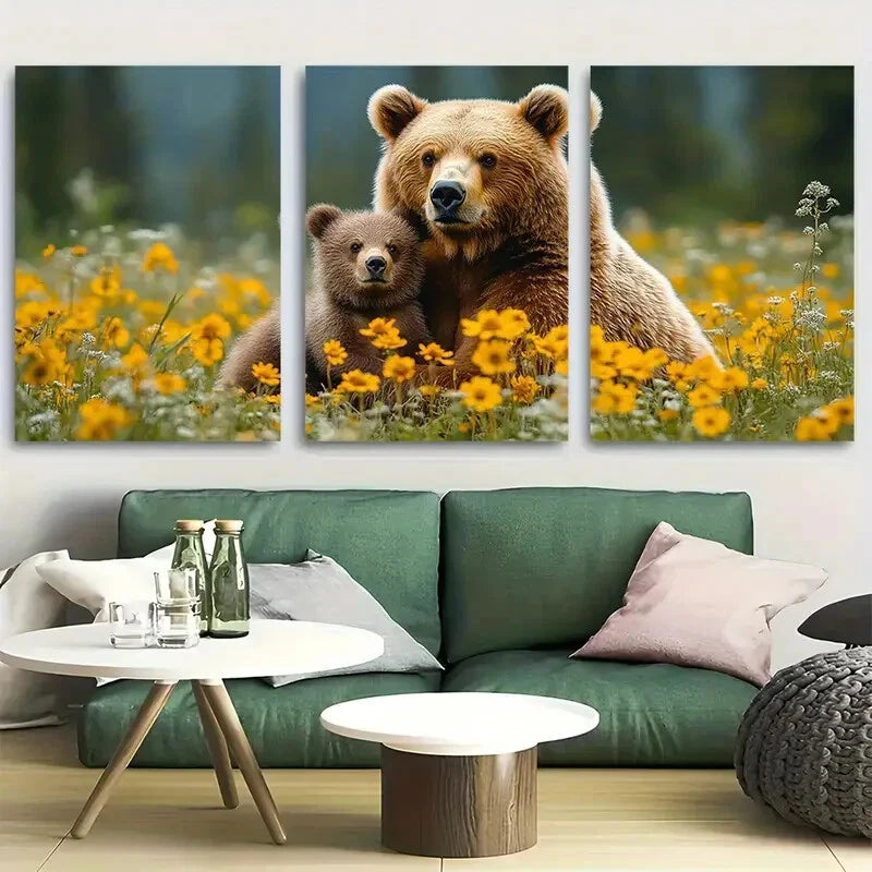 3pcs Heartwarming Mother and Baby Bear Family Metal Print Ready to Hang Art