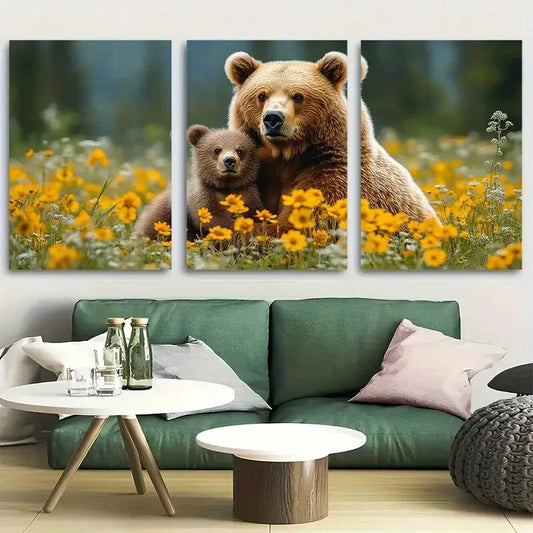 3pcs Heartwarming Mother and Baby Bear Family Metal Print Ready to Hang Art