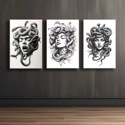 3pcs Medusa Head Mythical Gorgon Portraits Wall Art Set Canvas Framed 60x90cm - High Quality Print 100% Australian Made Wall Canvas Ready to Hang