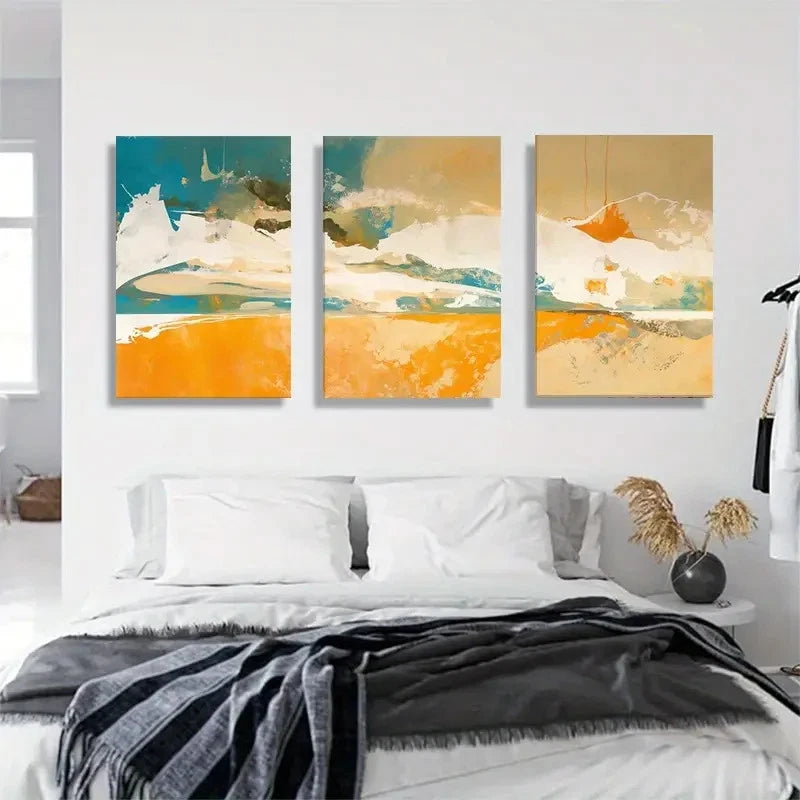 3pcs Abstract Ocean and Beach Painting Metal Print Ready to Hang Art