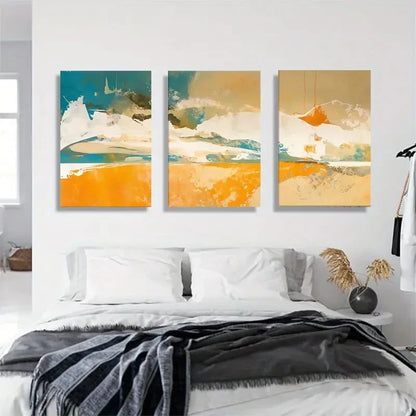 3pcs Abstract Ocean and Beach Painting Metal Print Ready to Hang Art