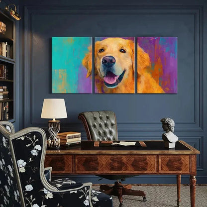 3pcs Artistic Golden Retriever Portrait Vibrant Metal Print Ready to Hang Art