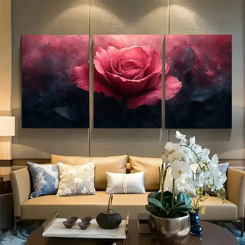3pcs Watercolor Pink Rose Metal Print Ready to Hang Art
