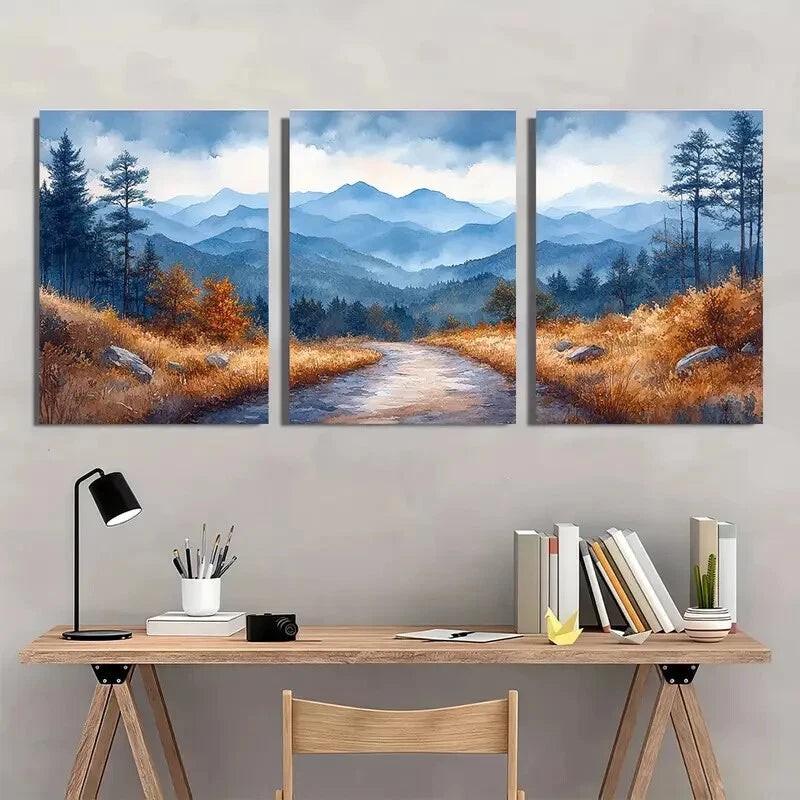 3pcs Blue Ridge Mountains Pine Trees & Misty Metal Print Ready to Hang Art