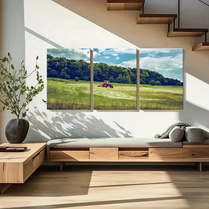 3pcs Vintage Red Tractor In The Farm Wall Art Set Canvas Framed 40x60cm - High Quality Print 100% Australian Made Wall Canvas Ready to Hang