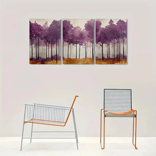3pcs Abstract Purple Forest Deco Metal Print Ready to Hang Art