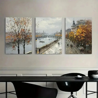 3pcs Parisian Street with The Seine River Metal Print Ready to Hang Art