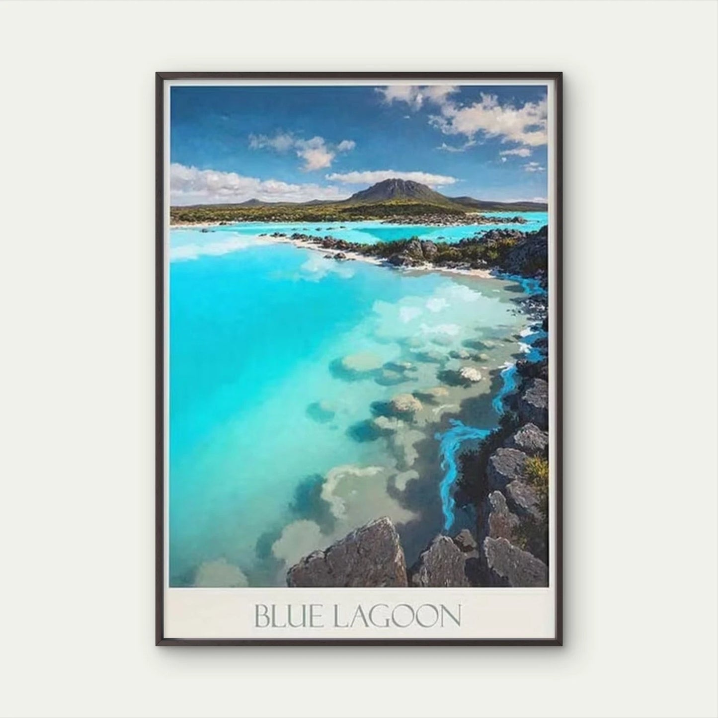 Blue Lagoon Iceland Turquoise Waters & Black Rocks Travel Poster Print Wall Art