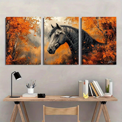 3pcs Modern Vintage Horse Serene Forest Metal Print Ready to Hang Art
