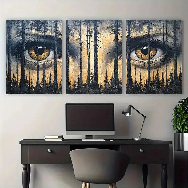3pcs Forest Eyes Painted on Trees Design Wall Art Set Canvas Framed 60x90cm - High Quality Print 100% Australian Made Wall Canvas Ready to Hang