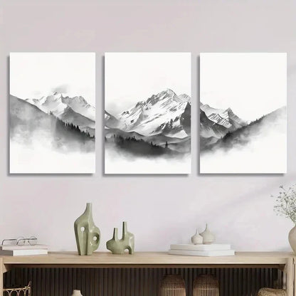 3pcs Black and White Ink Painting, Metal Print Ready to Hang Art
