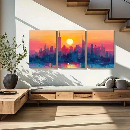 3pcs Cityscape Art Sunset Glow Urban Skyline Metal Print Ready to Hang Art