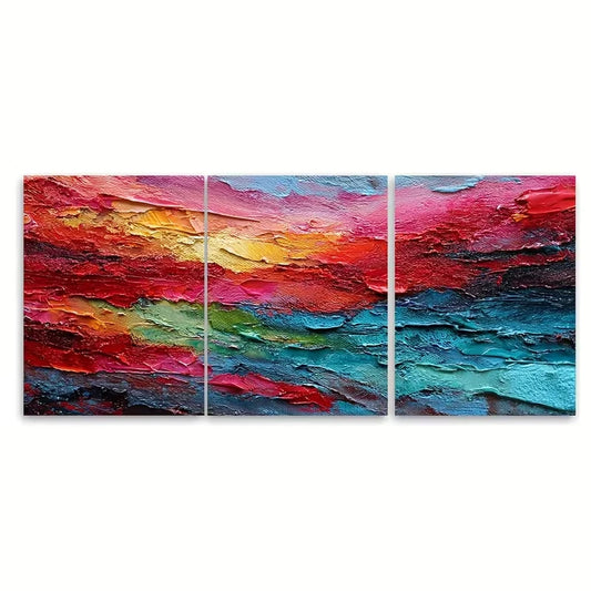 3pcs Green River Painting Blue Landscape Metal Print Ready to Hang Art