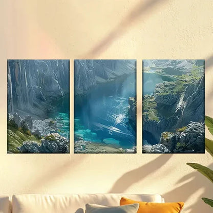 3pcs Deep Green Lake Canyon Wall Art Set Canvas Unframed – High Quality Print 100% Australian Made Wall Canvas