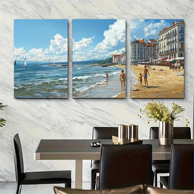 3pcs France Beach Scene Poster Europe Travel Metal Print Ready to Hang Art