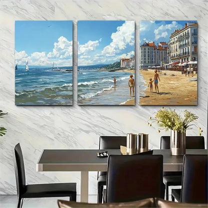 3pcs France Beach Scene Poster Europe Travel Metal Print Ready to Hang Art