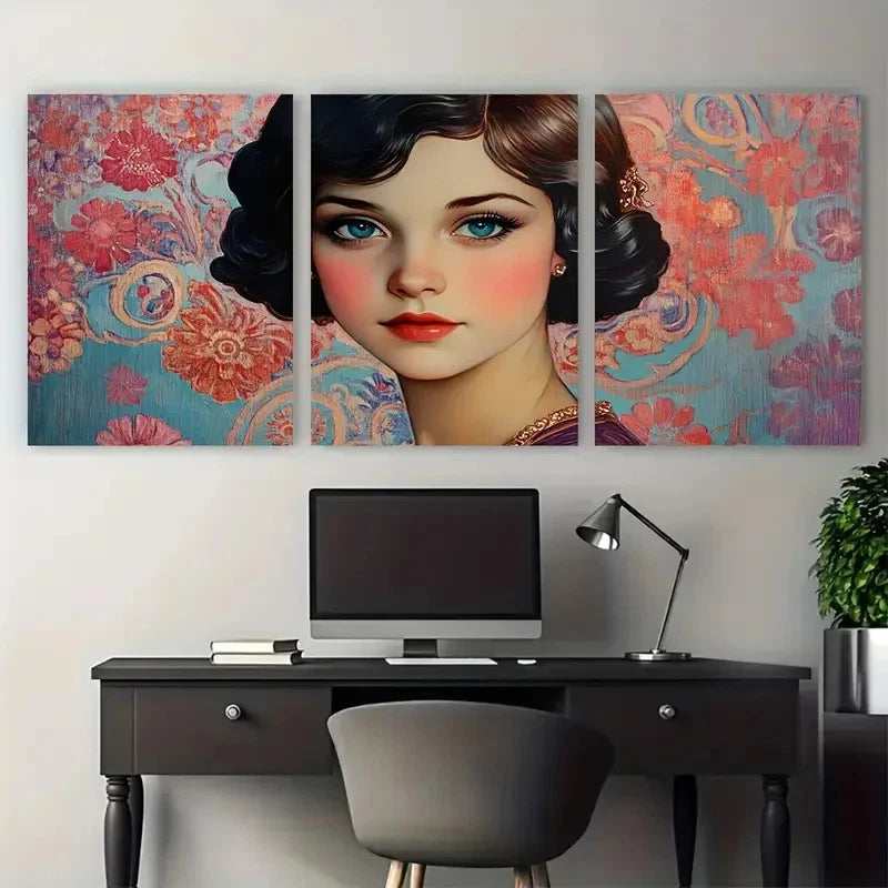 3pcs Glamorous Young Woman 1920s Design Metal Print Ready to Hang Art