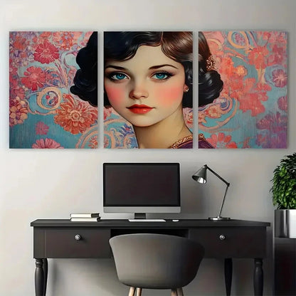 3pcs Glamorous Young Woman 1920s Design Metal Print Ready to Hang Art