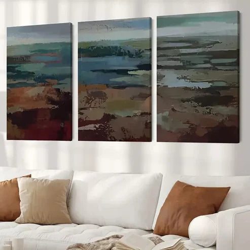 3pcs Mid Century Modern Sage Green Canvas Framed 60x90cm - High Quality Print 100% Australian Made Wall Canvas Ready to Hang