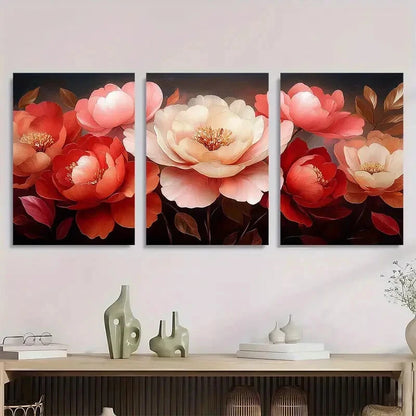 3pcs Modern Peony Flower White Peonies Metal Print Ready to Hang Art