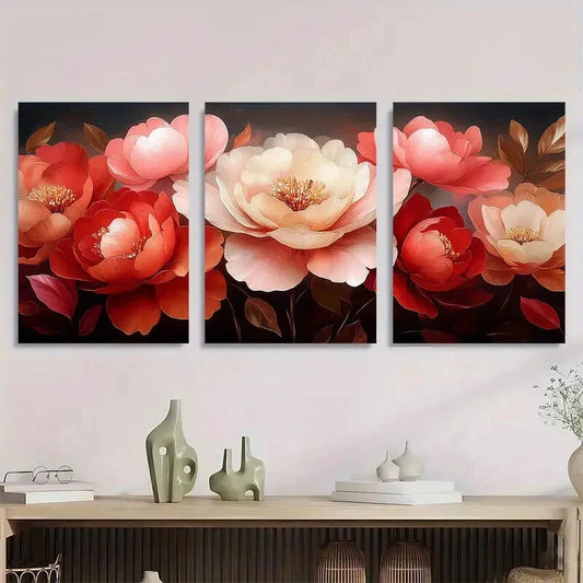 3pcs Modern Peony Flower White Peonies Metal Print Ready to Hang Art