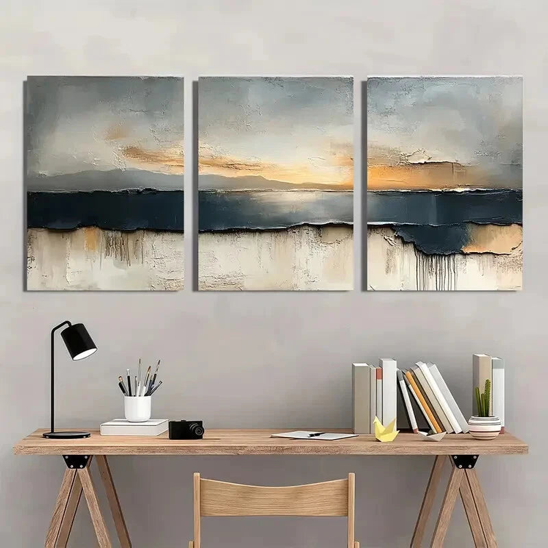 3pcs Brown & Beige Textured Modern Acrylic Metal Print Ready to Hang Art